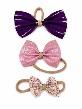 Small Shop Faux Leather Baby Bow Headband Set of 3 Nylon Bows